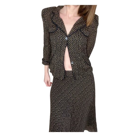 Vintage y2k Women's 100% Silk Black Pink Ditsy Floral Whimsigoth Blouse Top 6 - Picture 9 of 9